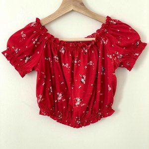 H&M Red Floral Print Crop Top